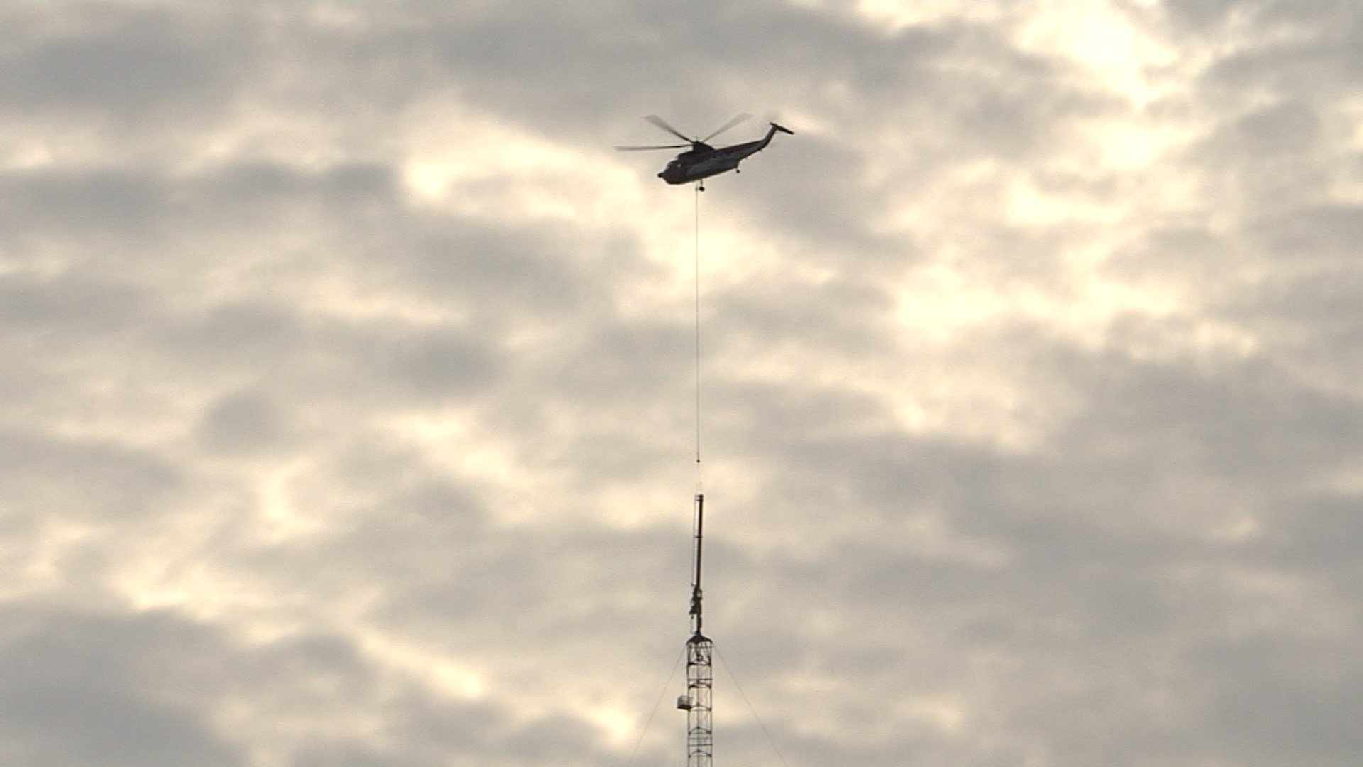 Helicopter Helps Install New Antennas for WICU, WSEE