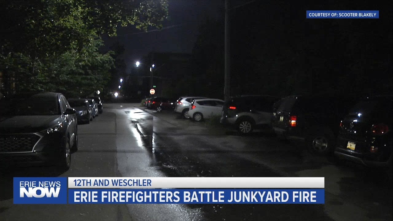 Erie Firefighters Battle Junkyard Fire