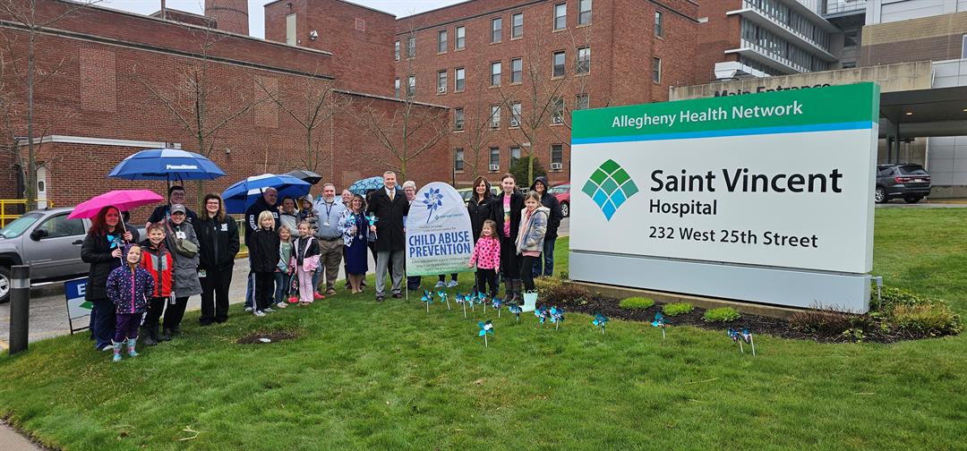 AHN St. Vincent Hospital Displays Blue Pinwheels for National Child Abuse Prevention Month