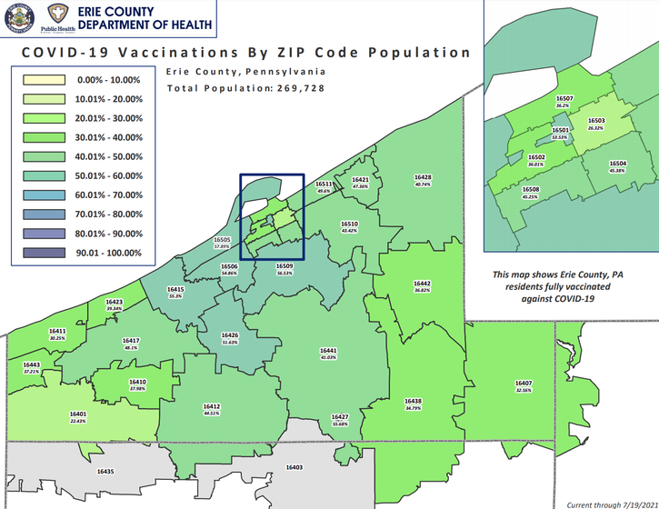 Erie County Publishes Map Of Covid 19 Vaccinations By Zip Code Erie News Now Wicu And Wsee In Erie Pa Erie Pa Zip Code Map