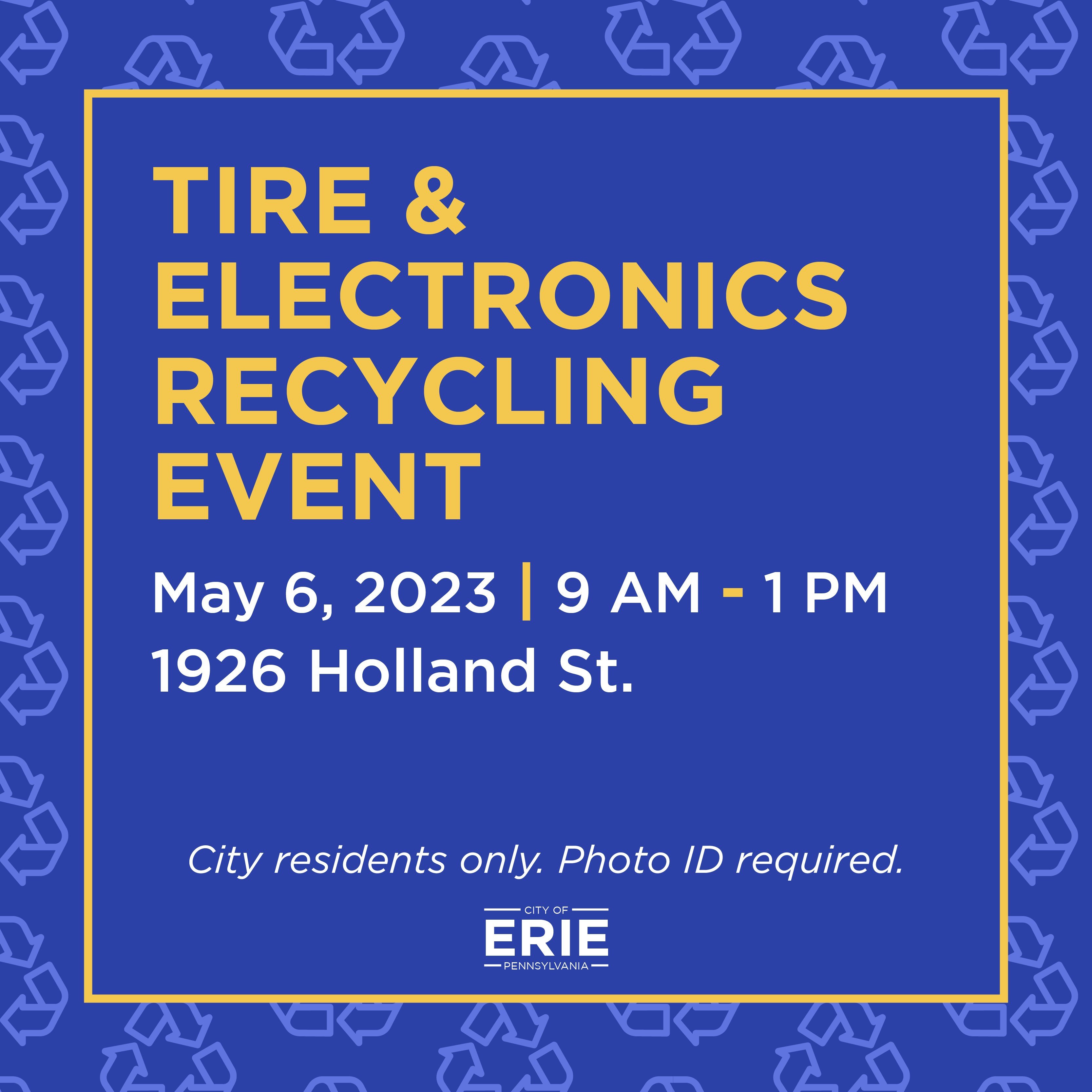 City of Erie to Host Annual Tire and Electronics Recycling at Event